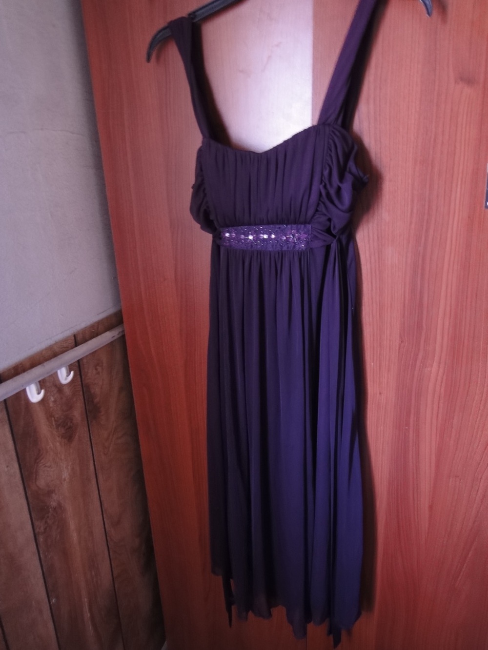connected apparel Purple Beaded Empire-Waist Midi Dress